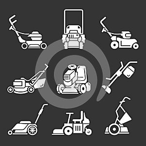 Lawnmower icon set, simple style