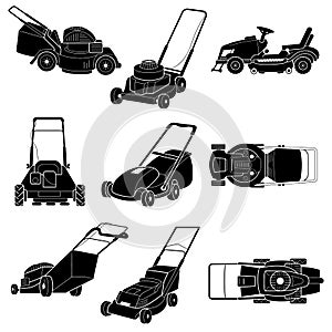 Lawnmower icon set, simple style