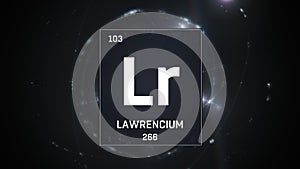 Lawrencium as Element 103 of the Periodic Table 3D illustration on silver background