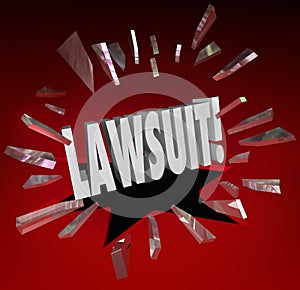 Lawsuit Word Smashing Glass Sue Claim Court Damages photo