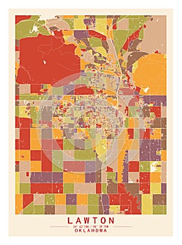 Lawton ,Oklahoma, USA Creative Color Block Map Decor Serie