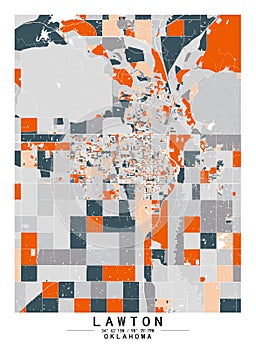 Lawton ,Oklahoma, USA Creative Color Block Map Decor Serie