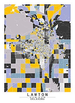 Lawton ,Oklahoma, USA Creative Color Block Map Decor Serie