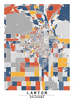 Lawton ,Oklahoma, USA Creative Color Block Map Decor Serie