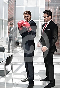 Lawyer advises the businessman in Boxing gloves