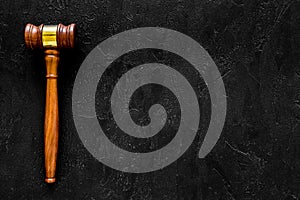 Lawyer or attorney concept. Judge gavel on black background top view copy space