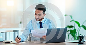 Lawyer and attorney working on corporate plans and compiling legal reports for a case at his desk. Business man and