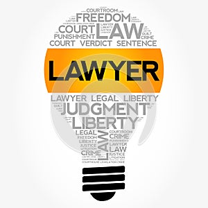 Lawyer bulb word cloud collage