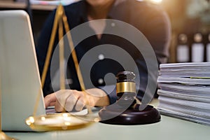 Lawyer business man working with paperwork on his desk in office workplace for consultant lawyer in office