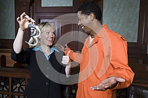 Lawyer And Client Celebrating Acquittal photo