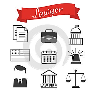 Lawyer concept. Lawyer icons in flat style. Lawyer sign and symbol vector. Lawyer set illustration