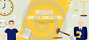 Lawyer consulting. A banner template of a law firm or company. Flyer legal services