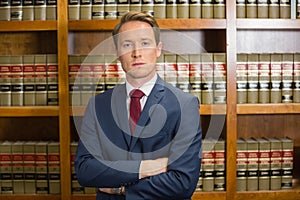 Lawyer frowning in the law library