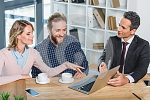 Lawyer having meeting with clients