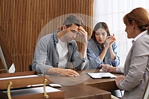 Lawyer having meeting with young couple