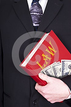 Lawyer Holding Law Book, Money, Corruption