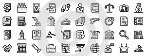 Lawyer icons set, outline style