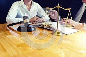 Lawyer or judge gavel with balance work