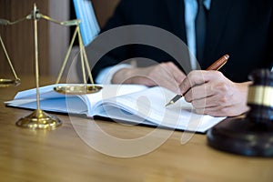 lawyer or  judge work in the office with gavel