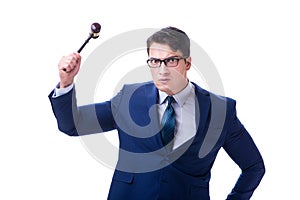 The lawyer law student with a gavel isolated on white background
