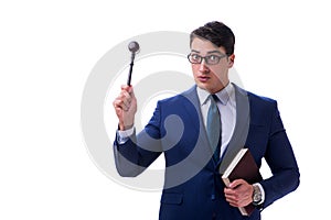 The lawyer law student with a gavel isolated on white background