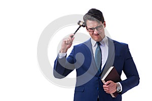 The lawyer law student with a gavel isolated on white background