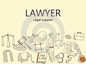 Lawyer. Legal support banner vector illustration