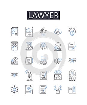 Lawyer line icons collection. Attorney-at-Law, Counselor-at-Law, Legal Advisor, Advocate, Legal Practitir, Barrister