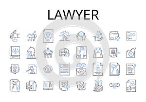 Lawyer line icons collection. Attorney-at-Law, Counselor-at-Law, Legal Advisor, Advocate, Legal Practitir, Barrister