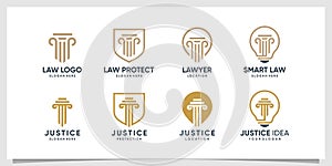 Lawyer logo collection with different elements and uses, smart, shield, location, idea, logo design, Premium Vector