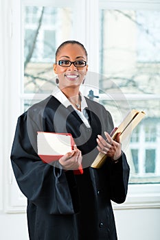 Lawyer in office with law book and Dossier