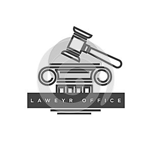 Lawyer office logotype with judges wooden hammer illustration