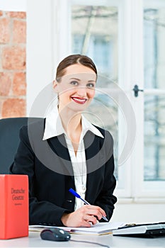 Lawyer in office making notes in a file