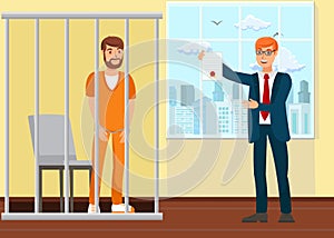 Lawyer and Prisoner in Court Flat Illustration