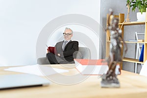Lawyer reading book in armchair