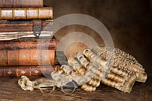 Lawyer's wig and books