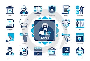 Lawyer solid icon set