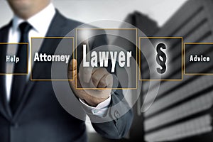 Lawyer touchscreen is operated by businessman