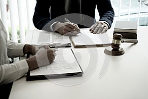 Lawyer working with agreement in office