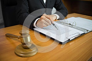 Lawyer working on the table in office. consultant lawyer, attorney, court judge, concept photo