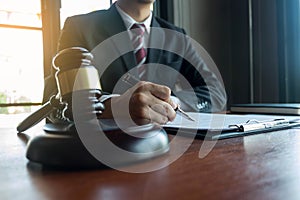 Lawyer working on the table in office. consultant lawyer, attorney, court judge, concept