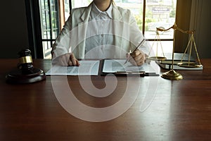 Lawyer working on the table in office. consultant lawyer, attorney, court judge, concept