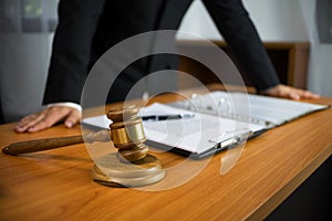 Lawyer working on the table in office. consultant lawyer, attorney, court judge, concept