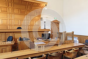 Lawyers bench in courtroom photo