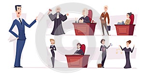 Lawyers team. Judges professional workers lawyers persons businessman characters exact vector people illustrations in