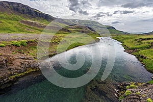 Laxa river in Vesturland region of Iceland photo