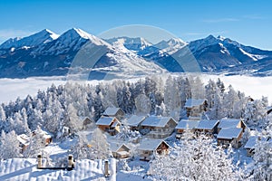 Laye winter ski resort in Champsaur, French Alps. Hautes-Alpes, France