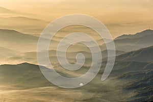 Layer of mountains and mist at sunset time, Landscape at Doi Luang Chiang Dao, High mountain in Chiang Mai Province, Thailand