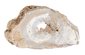 layer of quartz-filled geode isolated on white