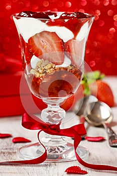 Layer strawberry and chocolate dessert
